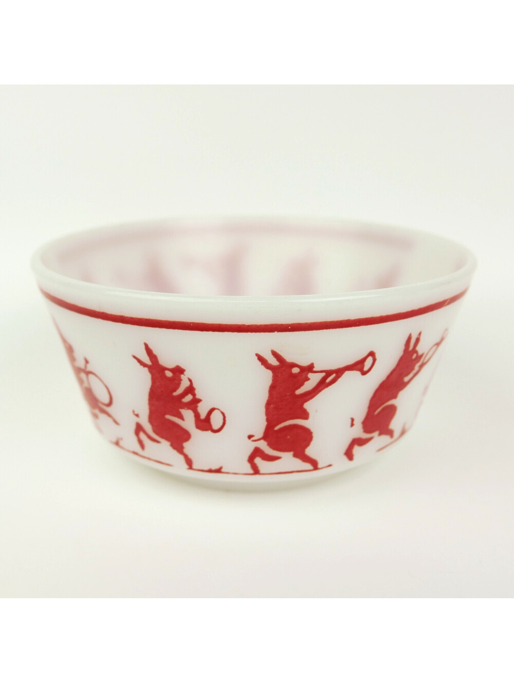 Vintage Hazel Atlas Milk Glass Musical Pigs Parade Marching Band Kids Bowl MCM